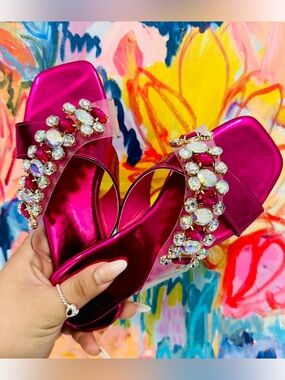 Pazzle Fuchsia Slip Into Sparkle Sandals, size 11